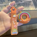 Porte-clés donut arc-en-ciel en silicone orange avec bracelet wish pour sacs à main - Orange