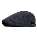 British style navy blue plaid wool flat cap with vintage bronze metal adjustment buckle - 56-61CM (Adjustable) / Dark Gray