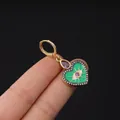 Golden heart-shaped earring featuring a green evil eye design and clear zircon stones - Green Heart Evil Eye (5#)