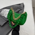 Emerald green half-moon underarm bag with gold chain strap and metal fashion plate - Green