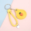 Yellow leather access card holder keychain with woven strap and 3D carrot detail - Hand Strap Style - Carrot