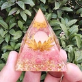 Handmade pink resin crystal pyramid with lotus flower and copper foil desktop ornament - Pink Ball Watermelon Crystal Lotus / Small