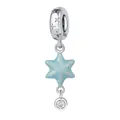 Charm étoile de mer en argent S925 avec revêtement bleu clair scintillant et zircon - Pendentif Hexagramme 0077
