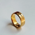 Bague dorée en acier inoxydable de 8 mm avec finition brossée et rainure centrale - US 7 / Tout Or