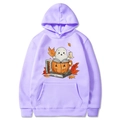 Light purple Halloween hoodie with ghost and pumpkin print, drawstring hood and pocket - Lavender