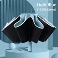 Automatic folding light blue 10-bone umbrella with UV protection and windproof frame - Reverse Reflective 10-Rib Automatic Black Glue / Light Blue