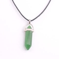 Hexagonal green crystal stone pendant necklace with silver clasp and black cord strap - Green Aventurine