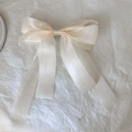 Beige double-layer ribbon butterfly hair claw clip with transparent shimmer organza finish - Beige Chiffon Large Bow Hair Ornament / Beige