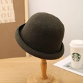 Elegant dark grey vintage wool felt bowler hat with rolled brim for women winter fashion - M (56-58cm) / Army Green