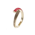 Anello regolabile placcato oro con smalto rosso e micro intarsio di zirconi bianchi lucidi - Rosso
