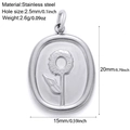 Silver stainless steel oval sunflower pendant with product dimensions and weight specs - Silver Tone Flower (S8)