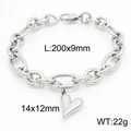 Bracciale a catena ovale in acciaio argentato con ciondolo a cuore da 14x12mm - Braccialetto color acciaio (KB183407-Z)