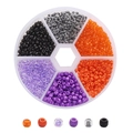 Kit perline di vetro fai da te 6 colori con custodia rotonda per collane e gioielli - Tema Halloween (3mm) / 1900pz/Scatola