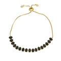 Adjustable golden bolo bracelet with oval black zircon stones and claw setting - Black