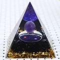 Amethyst sphere and obsidian crystal pyramid with gold foil inside acrylic resin - 8cm / 18 Amethyst Star Tai Chi