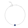 S925 sterling silver chain bracelet featuring a round dark blue zircon gemstone - Bracelet / Blue / Platinum