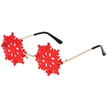 Lunettes de soleil de fête sans monture en forme de flocon de neige rouge avec métal doré - Monture Dorée Verres Rouges