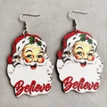 Vintage Kerstman oorbellen met Believe tekst op een grijze getextureerde basis - Kerstman Believe Belettering