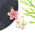 Pink cherry blossom enamel pendant with golden back for DIY jewelry making and crafts - Drip Oil Pink Four-Color Five-Petal Flower