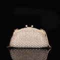 Luxury champagne bottle clutch bag with sparkling white rhinestones and gold chain strap - 20x10 Rhinestone