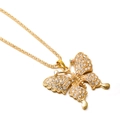 Golden butterfly necklace with white pavé cubic zirconia wings and colorful gems - Gold Diamond Butterfly