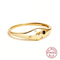 Detail of S925 sterling silver gold ring with blue starburst gemstone and clear zircon - Gold-Virgo