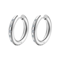 Pendientes de aro en acero inoxidable plateado con diamantes brillantes y fondo blanco - Estilo Redondo con Incrustaciones de Diamantes (MS-053) / Color Acero