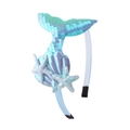 Detail of mermaid tail headband with sequins, iridescent shell, and glittery starfish. - Blue
