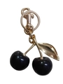 Fashionable keychain with black glossy cherry pendant and golden metal rings and leaves - True Black Cherry with Light Gold