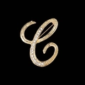 Gold-tone alphabet letter C brooch encrusted with sparkling rhinestones and woven texture - Letter C Style (2255) / Gold C