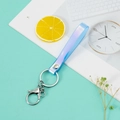 Iridescent sky blue TPU lanyard keychain with silver lobster clasp and minimalist finish - Holographic Blue