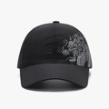 Black quick-dry baseball cap featuring a silver dragon print and breathable mesh design - Adjustable / Black