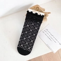 Women's black lace mesh socks with ruffled trim and star jacquard pattern design - One Size / Four-Leaf Clover / Black