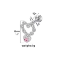 Orecchino barbell argento con gemma rosa e ciondolo a catena a forma di cuore - Stile Gemma Rosa Catena Cuore Argento (24032901-15)