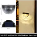Solarbetriebene halbrunde 6 LED Wandleuchte in Schwarz mit warmweißem Lichtschein - 6LED/Schwarzes Gehäuse/Warmes Licht