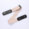 Elastic no-show lazy belt in beige with black faux leather ends and metal snap button - Beige [Standard Style]