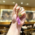Pink and purple electroplated acrylic seashell keychain with golden bell and metal ring - Small Purple Conch