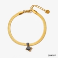 Golden stainless steel snake chain bracelet with square and round black zircon stones - Bracelet / Gold Chain Black Zirconia Bracelet (SBK107)