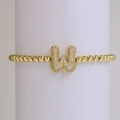 18k gold plated stretch bead bracelet featuring a micro-paved zircon letter W charm - Letter W