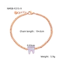 Bracciale di perline oro rosa con ciondolo a dente viola e catena in acciaio regolabile - Bracciale Oro Rosa Dente Viola (NMSB-F215-9)