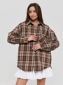 Veste chemise à carreaux marron oversize décontractée à manches longues avec poches - S / café