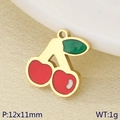 Ciondolo mini ciliegia in smalto e acciaio per gioielli fai-da-te, misura 12x11mm - Stile Ciliegia a Doppio Frutto con Foglia Verde (KLJ9611-ZLA)