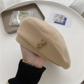 Chic beige wool beret featuring a 3D teddy bear accent in a minimalist Korean style - M (56-58cm) / Milk Tea Bear