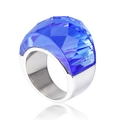 Minimalist silver titanium steel ring featuring a faceted blue crystal stone with reflection - Blue (KR31894-K)