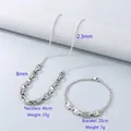Silver stainless steel jewelry set featuring a coffee bean link necklace and a slim bracelet - Style 5 Bracelet (Steel Color)