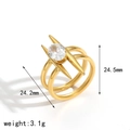 Detailed view of gold spike ring with zircon inlay showing dimensions 24.2mm by 24.5mm - Spiky Zirconia Ring (TR4506)