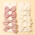 Set of 8 striped bows and satin hair clips in pink and beige on display cards - Style 1 (Pink/Beige Ribbed Satin Mix)