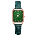 Dettaglio dell'orologio vintage quadrato con quadrante verde spazzolato e cassa oro rosa - Orologio Verde