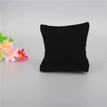 Small black velvet pillow display for watches and bracelets with decorative pink flowers - Black Nylon Velvet 10x10