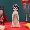 Traditional Hanfu girl figurine in blue and beige with a fan for desktop decoration - 1003-24 Large with Sachet